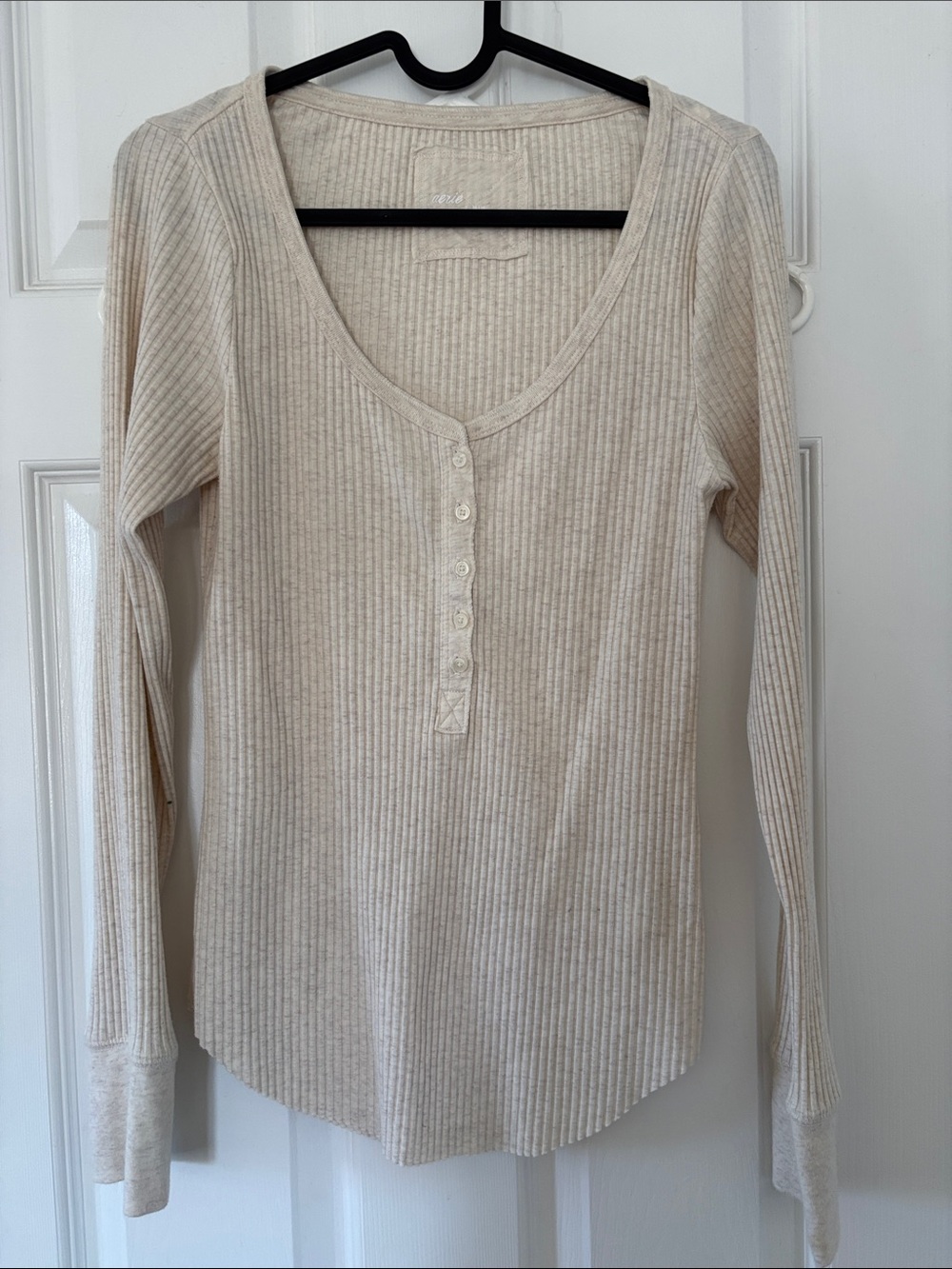 ❤️aerie Ribbed Henley Long Sleeve Top - Cream